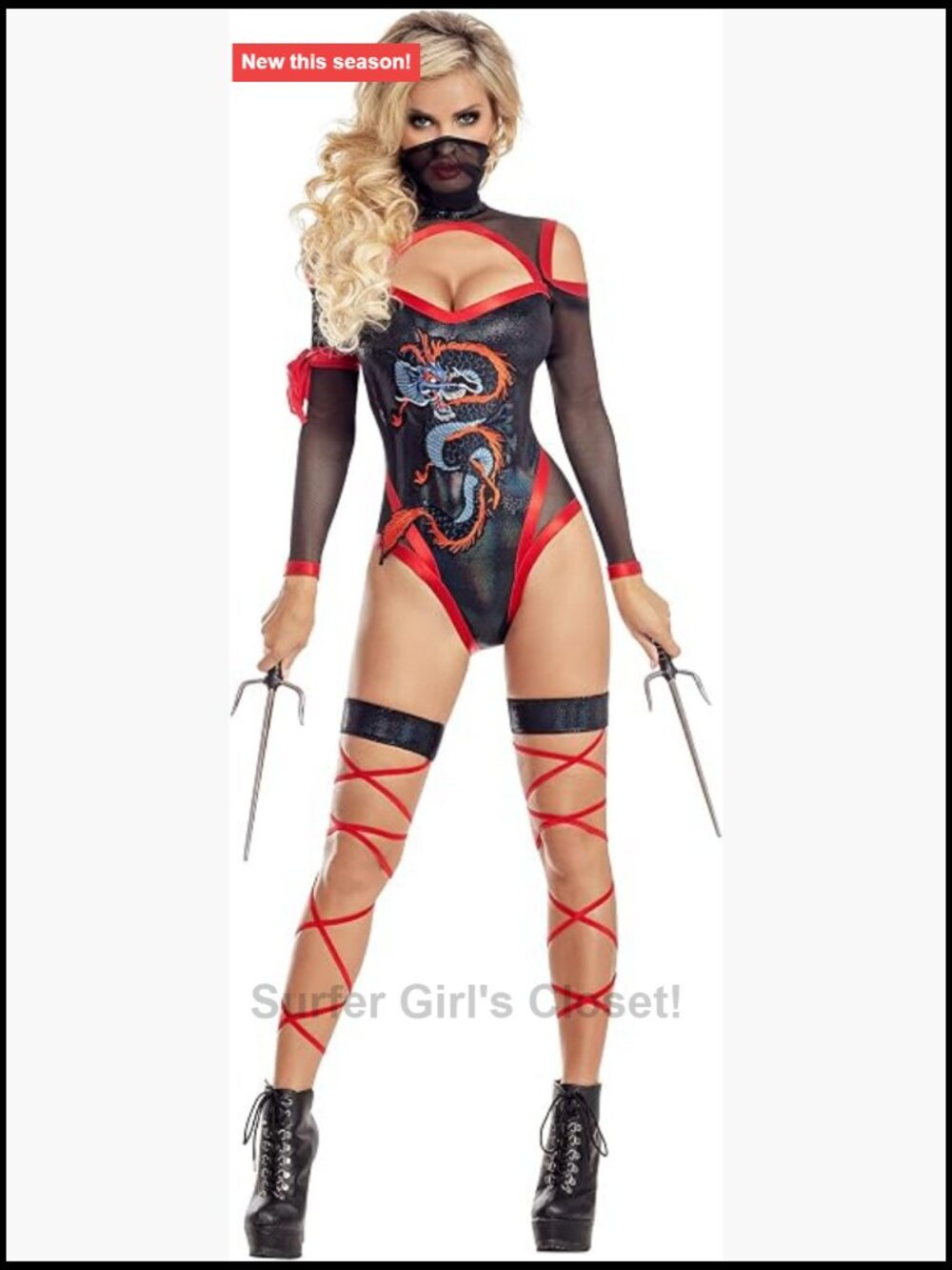 Crouching Dragon Ninja Foil Velvet Romper Costume Set with Mask